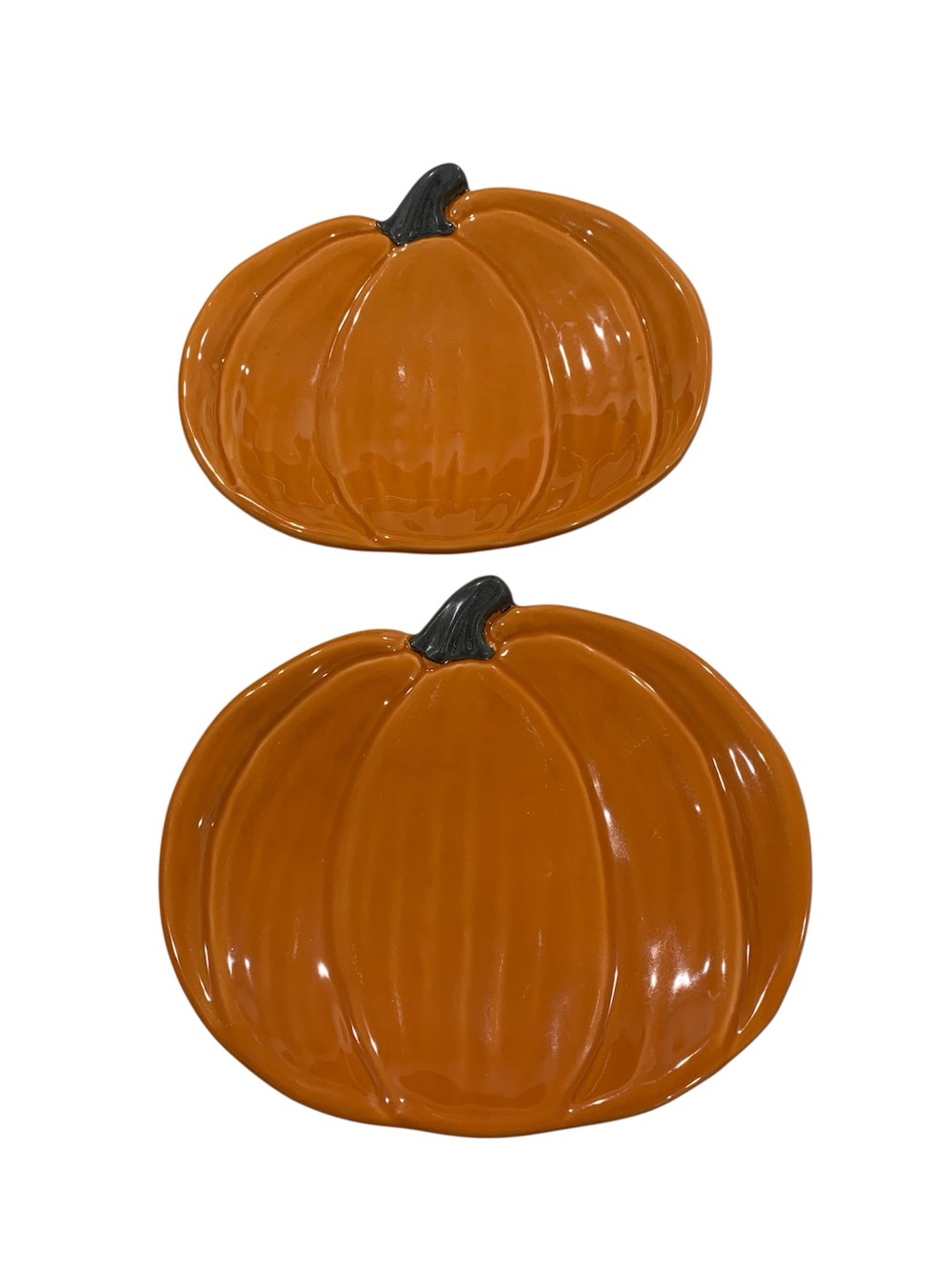 Pottery Barn Rustic Pumpkin Salad Dessert Plates Set of 2 Orange Stoneware Fall